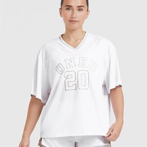 ONER ACTIVE Varsity V-Neck Short Sleeve T-Shirt White
